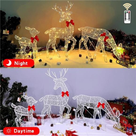 Christmas Decorations Outdoor Set of 3 Light Up Reindeer,  (Warm Light) - Picture 5 of 6